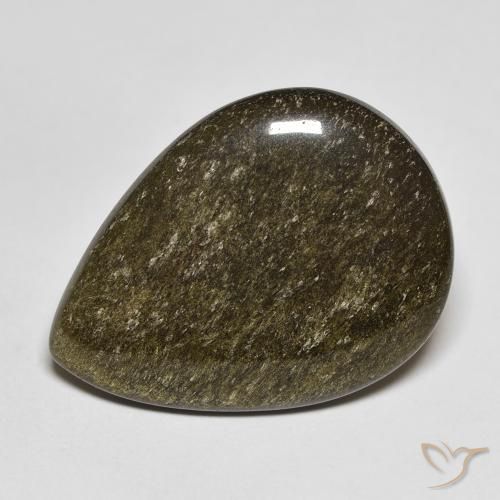 Obsidiana Negro Cabujón Pera de 23,8 x 17,8mm de Estados Unidos, peso de 11.74 ct, piedra preciosa natural No tratado en claridad Opaco, Obsidiana de 1 pieza - Color: Negro con brillo dorado, dureza Mohs de 5 - 5.5, Photo A