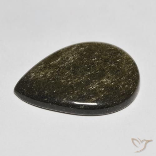 Obsidian Gemstone in 23.8 x 17.8 mm Size for Sale, Obsidian Stone in Black with Gold Sheen Color
