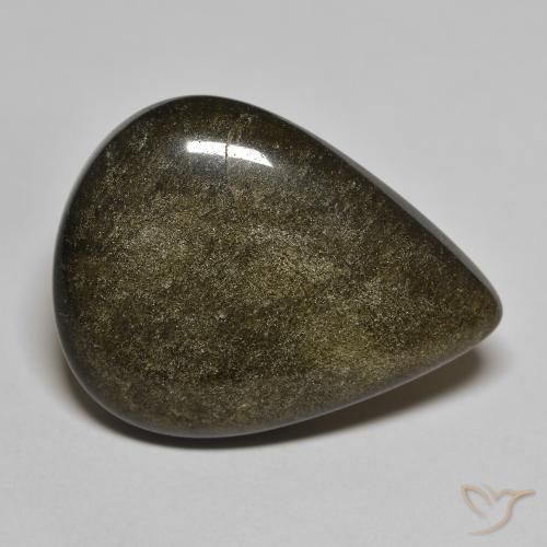 21.20ct Natural Black with Gold Sheen Obsidian, Pear Shape, Opaque