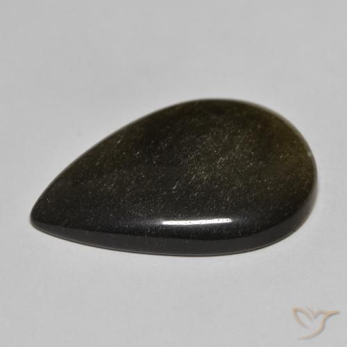 Obsidian Gemstone in 28.3 x 19 mm Size for Sale, Obsidian Stone in Black with Gold Sheen Color