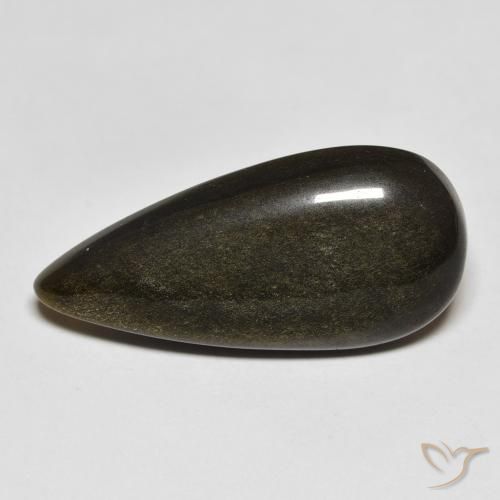 12.77ct Natural Black with Gold Sheen Obsidian, Pear Shape, Opaque