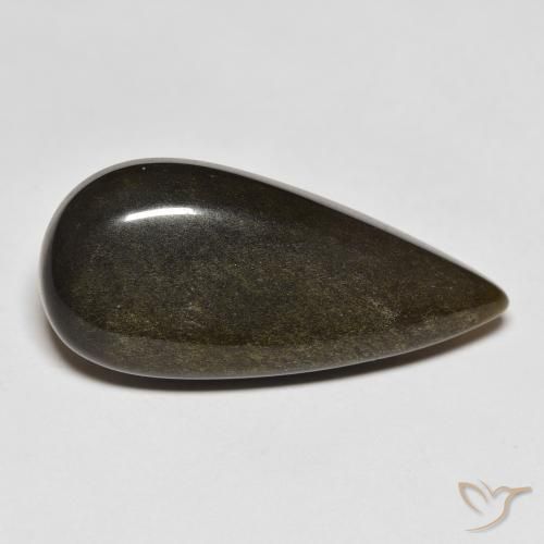 12.77 ct Black Obsidian Stone, Natural Obsidian in Pear Cabochon Shape for Sale