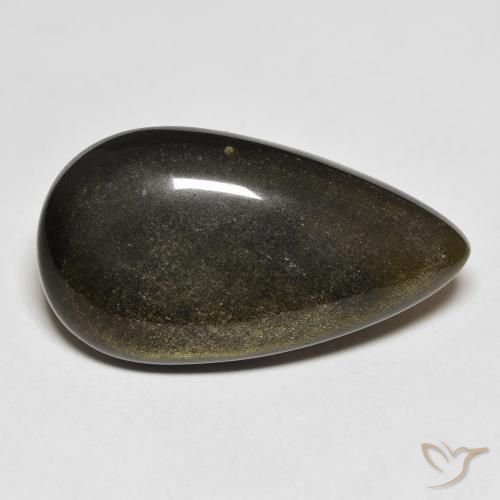 15.65 ct Black Obsidian Stone, Natural Obsidian in Pear Cabochon Shape for Sale