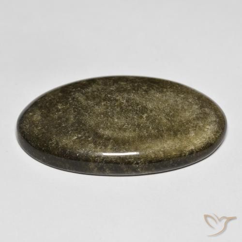 Obsidian Gemstone in 36.6 x 21.5 mm Size for Sale, Obsidian Stone in Black with Gold Sheen Color