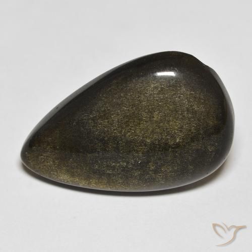 Obsidiana Negro Pera de 26,4 x 16,8mm de Estados Unidos, peso de 18.13 ct, piedra preciosa natural No tratado en Opaco Clarity, Obsidiana Cabujón Pera de 1 pieza - Color: Negro con brillo dorado, dureza Mohs de 5 - 5.5, Photo A