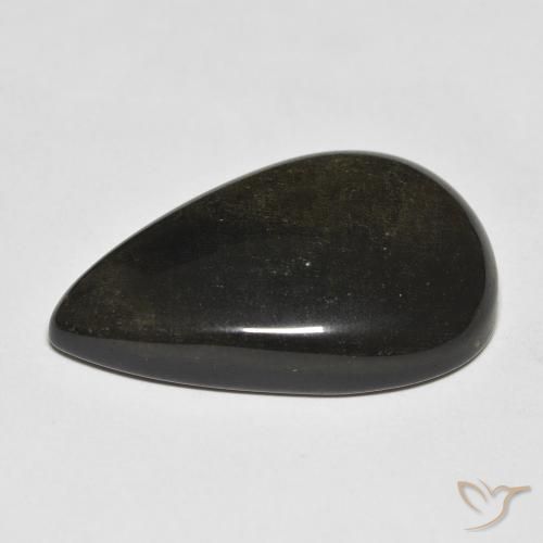 Obsidian Gemstone in 26.4 x 16.8 mm Size for Sale, Obsidian Stone in Black with Gold Sheen Color
