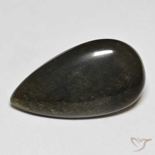 20.68ct Natural Black with Gold Sheen Obsidian, Pear Shape, Opaque