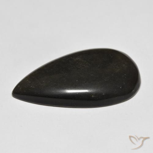 Obsidian Gemstone in 31.4 x 17.3 mm Size for Sale, Obsidian Stone in Black with Gold Sheen Color