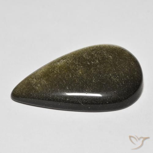 Obsidian Gemstone in 32.2 x 19.3 mm Size for Sale, Obsidian Stone in Black with Gold Sheen Color