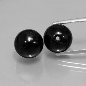 14.79 ct Black Onyx Gemstone, Onyx Gem in Drilled Sphere Shape for Sale.