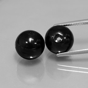 14.11 ct Black Onyx Gemstone, Onyx Gem in Drilled Sphere Shape for Sale.
