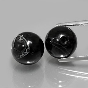 14.20 ct Black Onyx Gemstone, Onyx Gem in Drilled Sphere Shape for Sale.