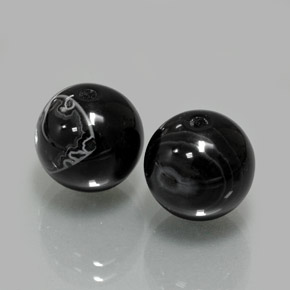 14.20 ct Black Onyx Stone, Natural Onyx in Drilled Sphere Shape for Sale