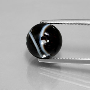 6.94 ct Black Onyx Gemstone, Onyx Gem in Drilled Sphere Shape for Sale.