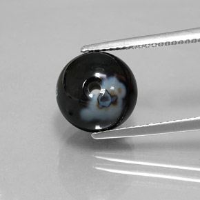 7.24 ct Black Onyx Gemstone, Onyx Gem in Drilled Sphere Shape for Sale.