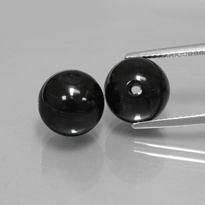 13.96 ct Black Onyx Gemstone, Onyx Gem in Drilled Sphere Shape for Sale.
