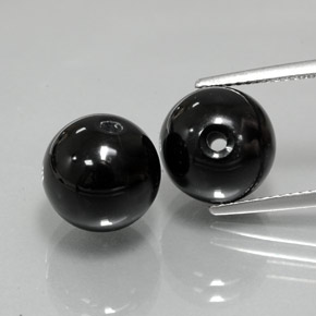 14.22 ct Black Onyx Gemstone, Onyx Gem in Drilled Sphere Shape for Sale.