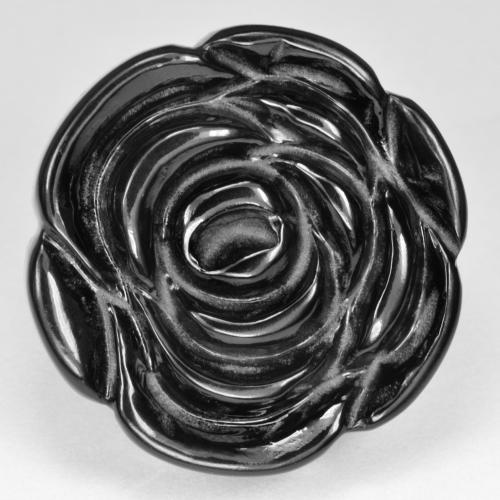 Onice 24,2 x 24,2mm nero Rosa intagliata con foro forato mezzo dal Myanmar, peso di 31,09 ct, gemma naturale Tinto in purezza Opaque, 1 pezzo Onice - Colore: Nero, durezza Mohs di 6,5 - 7 adatto per gioielli da indossare ogni giorno, Photo A