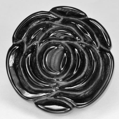 Noire Onyx gemme - 27.4ct Rose gravée avec trou demi-percé (ID: 625403)