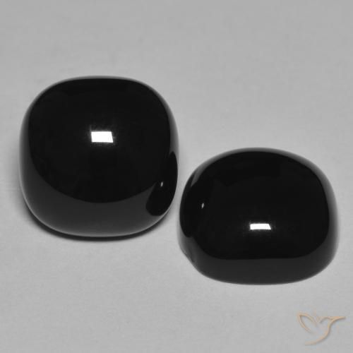 Par de Ónix Forma Cojín a juego de 11 x 11mm - Peso 9,68 ct en total / promedio. 4,84 ct cada uno, piedra preciosa natural , color Negro con claridad Opaco, dureza Mohs 6.5 - 7 Adecuado para joyas de uso diario, Photo A