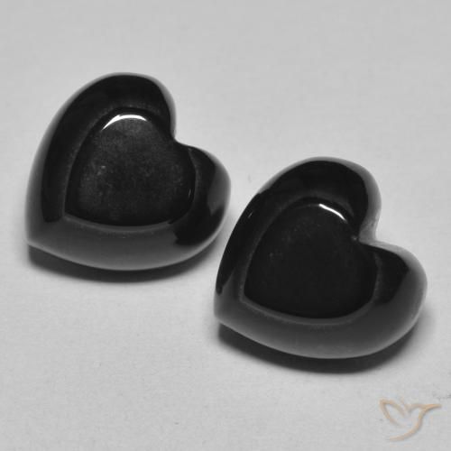 Ónix Corazón a juego de 2 piezas en tamaño 10,2 x 10,2mm, peso 8,64 ct en total / promedio. 4,32 ct cada uno, Negro en claridad Opaco, piedra preciosa natural , dureza de Mohs 6.5 - 7 Adecuado para joyas de uso diario, Photo A