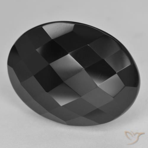 24.74 ct Black Onyx Stone, Natural Onyx in Oval Rose-Cut Shape for Sale