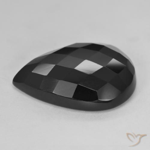 20.08 ct Black Onyx Stone, Natural Onyx in Pear Rose-Cut Shape for Sale
