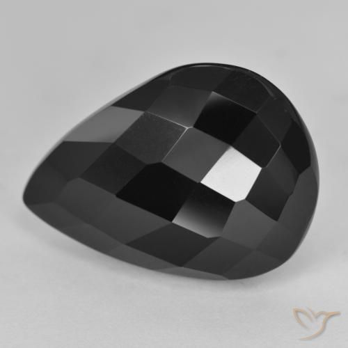 17.01 ct Black Onyx Stone, Natural Onyx in Pear Rose-Cut Shape for Sale