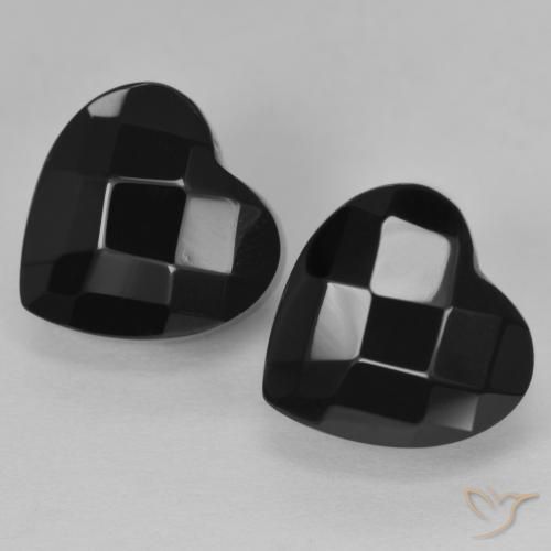 8.64 ctw Black Onyx Stones, Natural Onyx in Heart Rose-Cut Shape for Sale