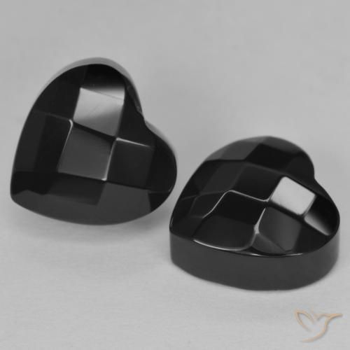 2 piezas de Ónix Negro Corazón a juego en tamaño 10,5 x 10,3mm, peso 8,75 ct en total / promedio. 4,38 ct cada uno, Negro en claridad Opaco, piedra preciosa natural , dureza de Mohs 6.5 - 7 Adecuado para joyas de uso diario, Photo A