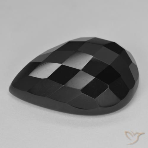 22.42 ct Black Onyx Stone, Natural Onyx in Pear Rose-Cut Shape for Sale