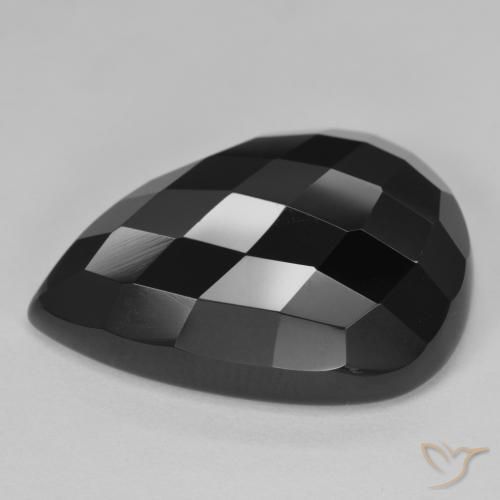 21.79 ct Black Onyx Stone, Natural Onyx in Pear Rose-Cut Shape for Sale