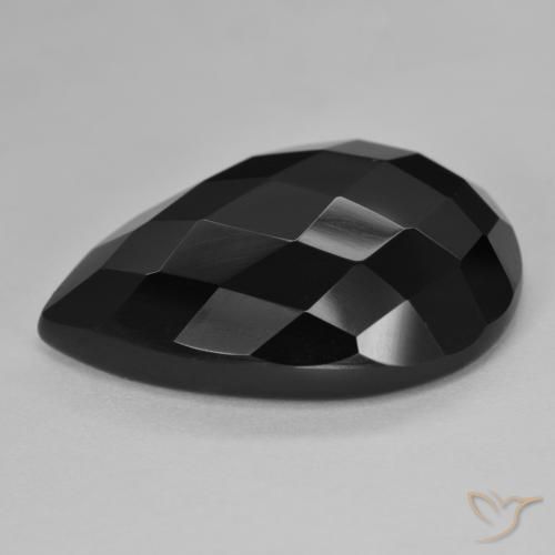 20.38 ct Black Onyx Stone, Natural Onyx in Pear Rose-Cut Shape for Sale