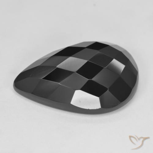 19.24 ct Black Onyx Stone, Natural Onyx in Pear Rose-Cut Shape for Sale