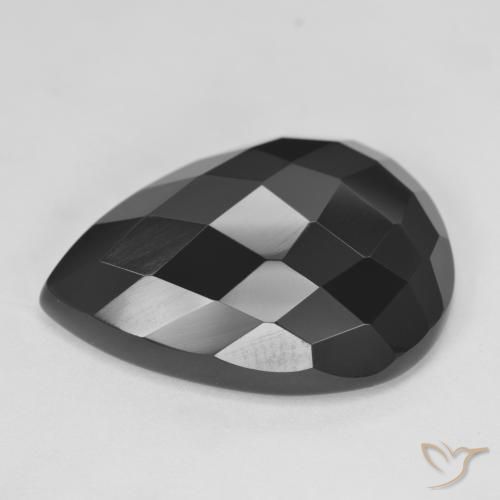 20.01 ct Black Onyx Stone, Natural Onyx in Pear Rose-Cut Shape for Sale