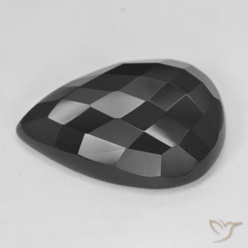 21.26 ct Black Onyx Stone, Natural Onyx in Pear Rose-Cut Shape for Sale