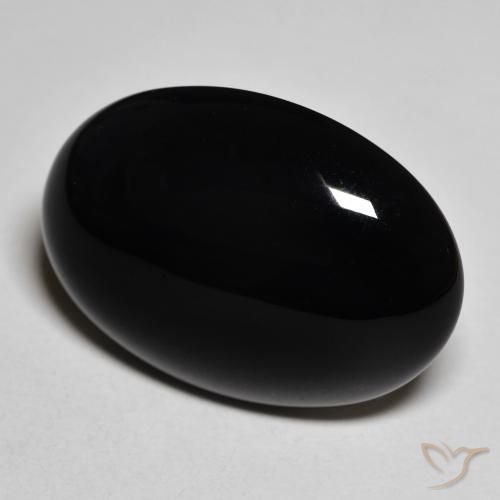 19.68 ct Black Onyx Stone, Natural Onyx in Oval Cabochon Shape for Sale