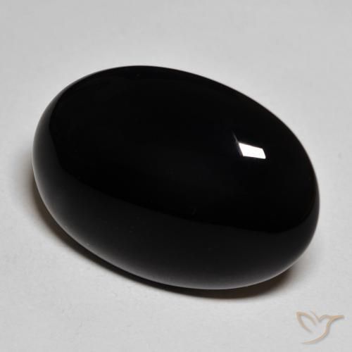 19.29 ct Black Onyx Stone, Natural Onyx in Oval Cabochon Shape for Sale