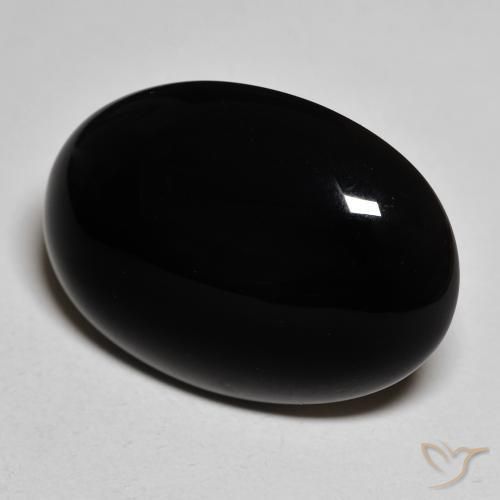 19.42 ct Black Onyx Stone, Natural Onyx in Oval Cabochon Shape for Sale