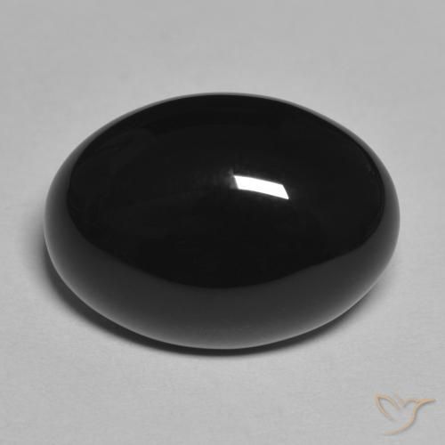 11.43ct Oval Cabochon Black Onyx from Sri Lanka, Dimension 18.1 x 13.2mm, Opaque Clarity, Natural dyed gemstone, 1pc Onyx in Black Color, Mohs Hardness of 6.5 - 7 suitable for daily wear jewelry, Photo A