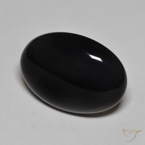 16.43 ct Black Onyx Stone, Natural Onyx in Oval Cabochon Shape for Sale