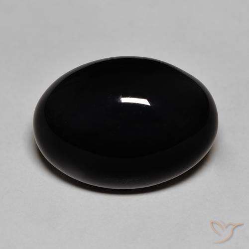 11.40 ct Black Onyx Gemstone, Onyx Gem in Oval Cabochon Shape for Sale.