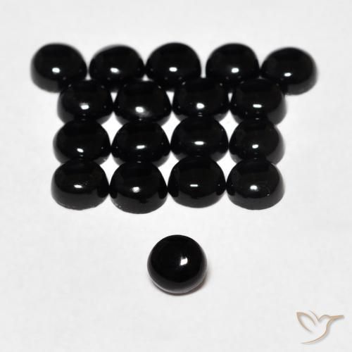 0.88 ctw Black Onyx Stones, Natural Onyx in Round Cabochon Shape for Sale