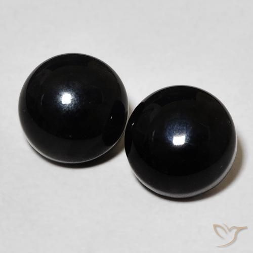Par a juego de Ónix Negro Cabujón Redondo de 7,2mm, peso de 3,27 ct en total / promedio. 1,64 ct cada uno, par de Ónix a juego en claridad Opaco en color Negro, piedra preciosa natural Teñido, dureza Mohs 6.5 - 7 Adecuado para joyas de uso diario, Photo A