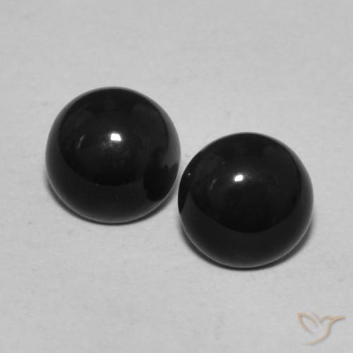 1.44 ctw Black Onyx Gemstones, Onyx Gems in Round Cabochon Shape for Sale.