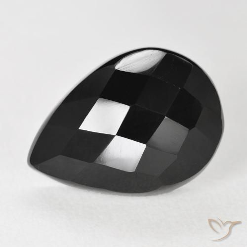 9.48 ct Black Onyx Stone, Natural Onyx in Pear Checkerboard Shape for Sale