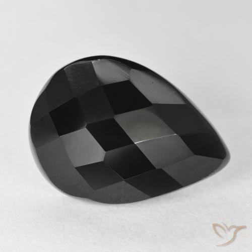 8.25 ct Black Onyx Stone, Natural Onyx in Pear Checkerboard Shape for Sale