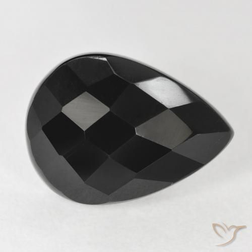 9.19 ct Black Onyx Stone, Natural Onyx in Pear Checkerboard Shape for Sale