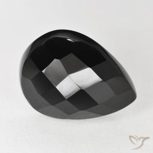 11.00ct Natural Black Onyx, Pear Shape, Opaque