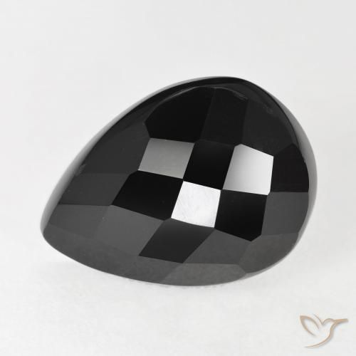 11.00 ct Black Onyx Stone, Natural Onyx in Pear Checkerboard Shape for Sale